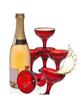Dublin Collection 6-Piece Red Coupe Glass Set With Stainless Spoons